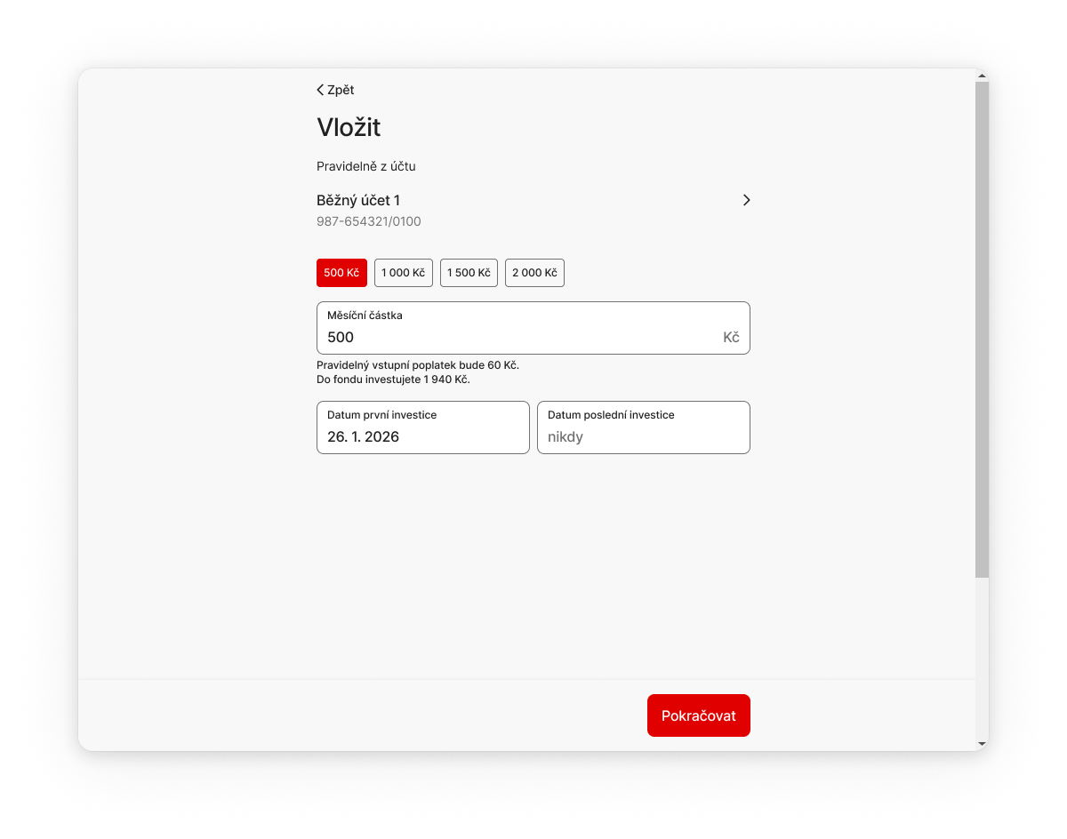 Nastavte si částku své měsíční investice
