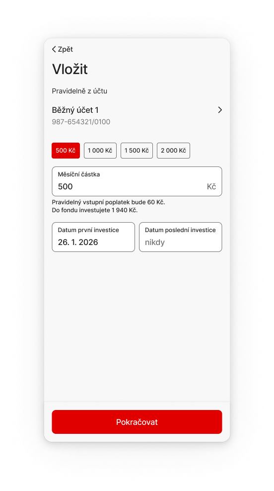 Nastavte si částku své měsíční investice