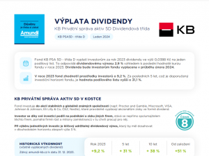 Výplata dividendy KB Privátní správa aktiv 5D Dividendová třída